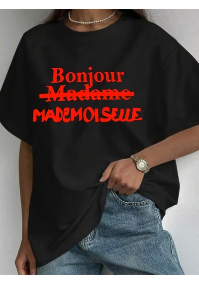 Uyguntarz Unisex Bonjour Paris Baskılı Tasarım Tshirt Siyah
