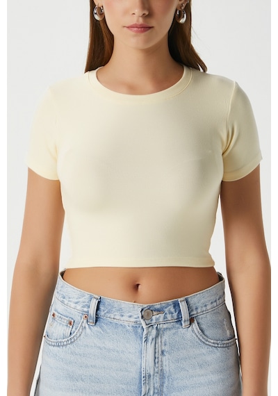 Ritnice Kadın Deal Lux Touch Yumuşak Doku Crop Tereyağı Sarısı Bluz Tereyağı Sarısı
