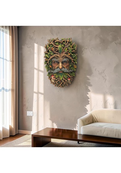 Wıse Yeşil Adam Duvar Maskı Dekoratif Obje Mitoloji Ve Doğa Temalı Poliresin Duvar Dekoru 26 Cm .