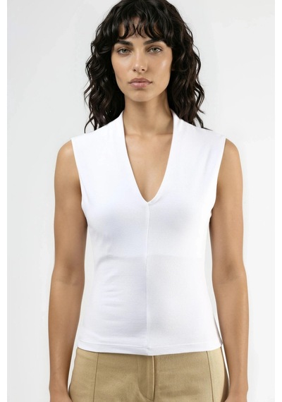 Hiccup Busem V Yaka Kolsuz Bluz Beyaz