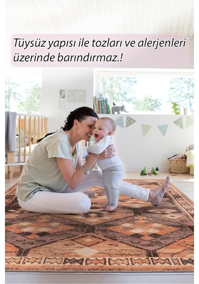 Foldy Etnik Desenli Dokuma Taban Dekoratif Kahverengi Halı Fl 55 Kahverengi 5