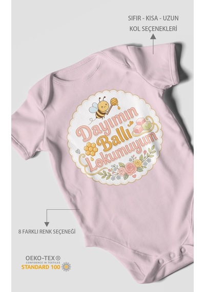 Morivokids Dayımın Ballı Lokumuyum Kısa Kollu Bebek Body %100 Pamuk Bebe Pembe