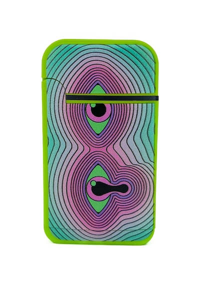 Zengaz Cool Tasarım Jet Alev Çakmak - Trippy Melting Eye Yeşil