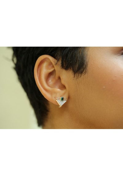 Reis Kuyumculuk T10037 Prego Green Earring Altın  Küpe