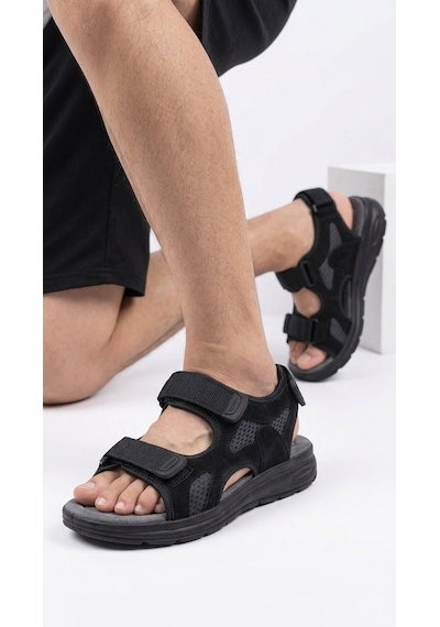 Stil Shoes Erkek Cırt Cırtlı Siyah Günlük Sandalet Anatomik Taban Spor Sandalet 45002