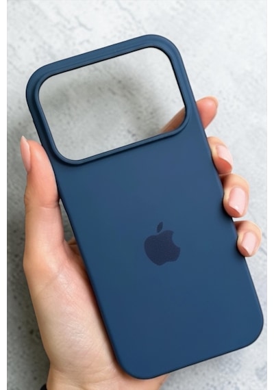 Iphone 17 Pro Max Uyumlu Kılıf Logolu Lansman Soft Yumuşak Içi Kadife Silikon Kapak Lacivert