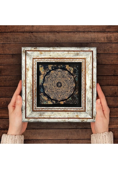 Lexroo Sri Yantra Taş Duvar Tablosu - Çerçeveli Taş Tablo - Dekoratif Duvar Sanatı