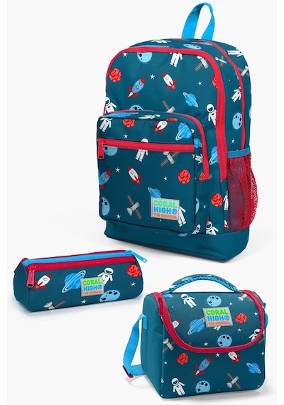 Coral High Kids Civit Kırmızı Uzay Desenli 3 Lü Okul Çanta Seti Set0123116