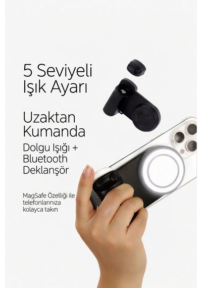 Manyetik Telefon Tutucu Selfie Işığı Bluetooth Kumandalı Tiktok Instagram Çekim Aparatı