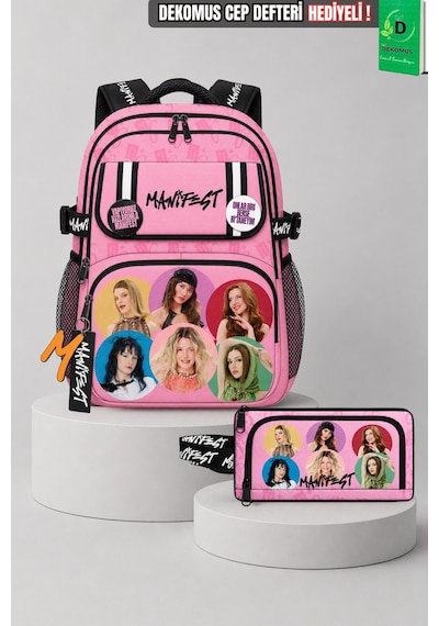 X Dekomus Lisanslı Manifest Toz Pembe Collection Okul Çantası Ve Kalem Çantası Seti Altın