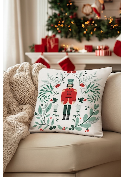 Charm Kurşun Asker Baskılı Beyaz Kırlent 43x43 35264a Beyaz