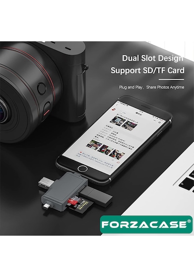 Forzacase Type-c, Lightning, Micro Usb Uyumlu Usb 3.0 Otg Sd Kart Okuyucu Çevirici Adaptör - Fc1159 1 Adet
