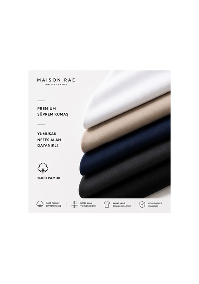 Masion Rae Erkek 5'li Basic Regular Fit Tişört Seti %100 Pamuk Bisiklet Yaka Siyah-beyaz-bej-antrasit-lacivert