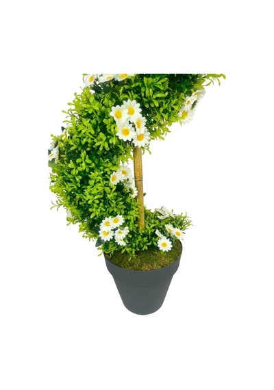 Yapay Ağaç Doğal Papatyalı Spiral Şimşir Ağacı 160cm Bambu Saplı Salon Bitkisi