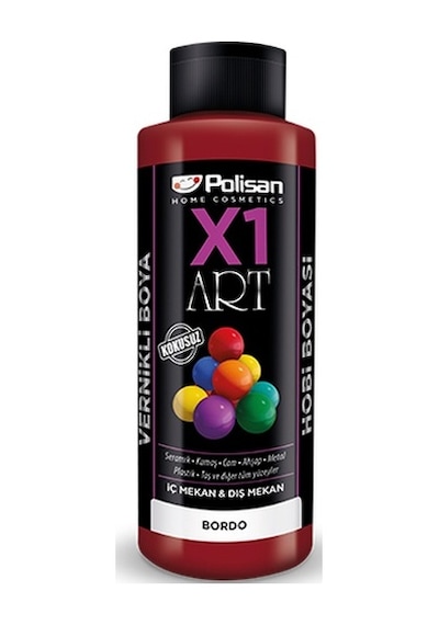 Polisan X1 Art Vernikli Hobi Boyası Bordo 120 ML