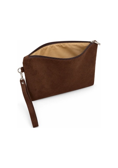 Adelina Bags Süet Portföy El Çantası Bilek Askılı Astarlı Acı Kahverengi Clutch Çanta Kahve