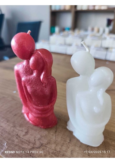 Bernami Mumluk Şamdanpinterest Kokulu Sevgili Sarılan Çift Mum Kırmızı Beyaz Set - 1 Adet Diğer