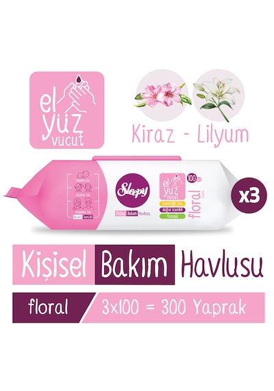 Sleepy Floral Kişisel Bakım Havlusu 3x100 300 Yaprak 3'lü
