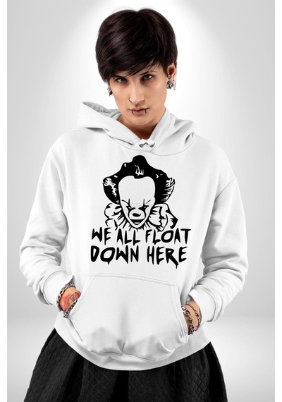 Korkunç Palyaço Korku Film Kadın Erkek Beyaz Kapüşonlu Sweatshirt Hoodie Beyaz