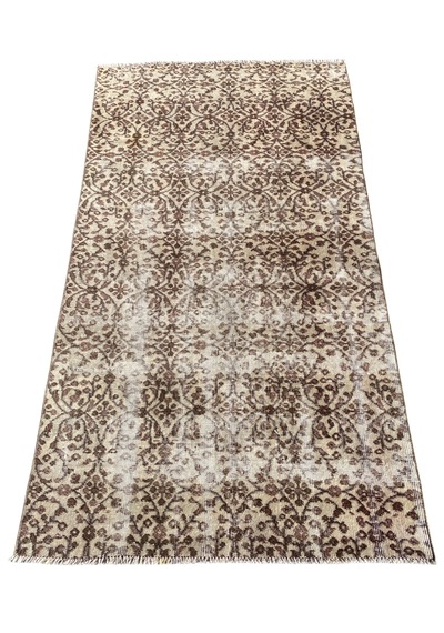 El Dokuma Eskitme Vintage Halı 105x193 Kahverengi İnce Halı Kahverengi