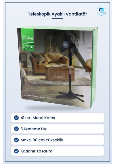 Vantilatör 16 İnç 41 Cm Ayaklı Teleskopik Katlanır Metal Kafes 3