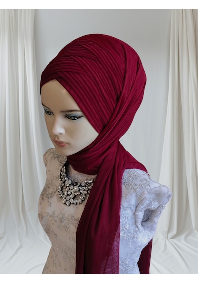 Tunahazırturban Bordo Sevda Şal Model Hazır Duvak Hazır Şal Hazır Türban Bordo