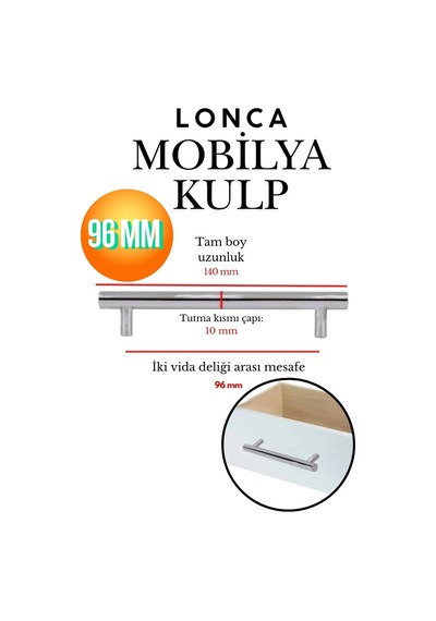Lonca 96 Mm 9.6 Cm Metal Parlak Krom Mobilya Ve Mutfak Dolap Çekmece Kulpu Dolap Kulbu Şık Tasarım Kulp İnox İnox