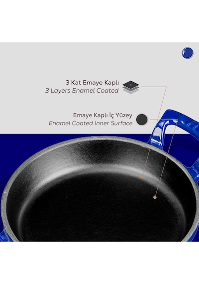 Lava Döküm Yuvarlak Sahan Döküm Demir Yekpare Çift Kulplu Çap Ø 20cm. Mavi Diğer