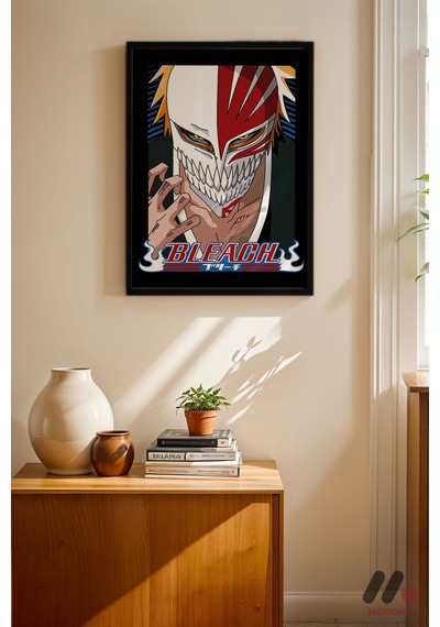Bleach Ichigo Maske Anime Poster, Siyah Çerçeveli Duvar Tablosu - Anime Severlere Özel Hediye