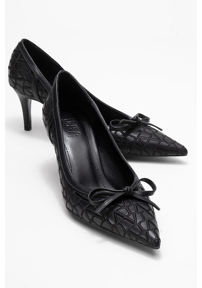 Luvishoes Luvi Shoes Camden Siyah Desenli Fiyonklu Kadın Topuklu Ayakkabı Siyah