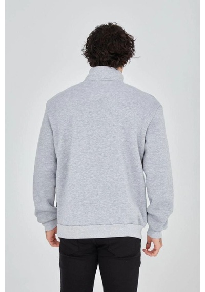 Vinevesta Erkek Yarım Fermuarlı Baskılı 3 İplik Pamuklu Sweatshirt - Gri Çok Renkli