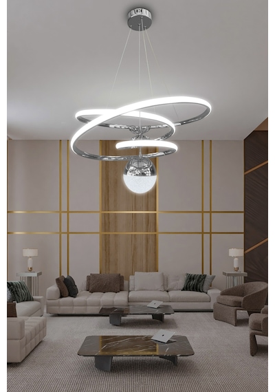 Eylül Tek Top 3 Mt Led Avize - Kumandalı / Krom Krom