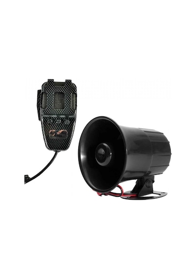 Carub 3 Sesli Mikrofonlu Megafonlu 12V Polis Sireni 300 Db