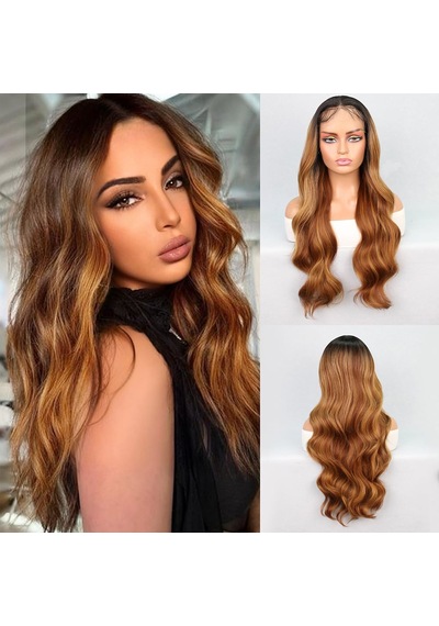 Siyah Karamel Balköpüğü Ombre Fiber Sentetik Geniş Dalgalı Tül Peruk - Zmff-582488 Renkli