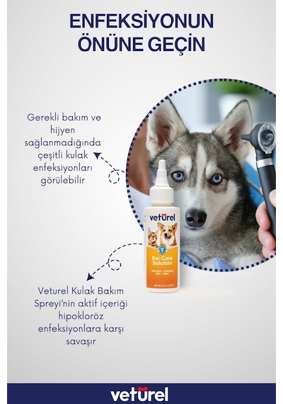 Veturel Kedi Kulak Temizleme Solüsyonu Kir Kaşıntı Koku  Bakım 100 ML