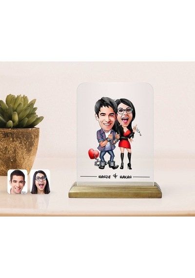 Kişiye Özel Sevgililer Karikatürlü Çerçeve-1