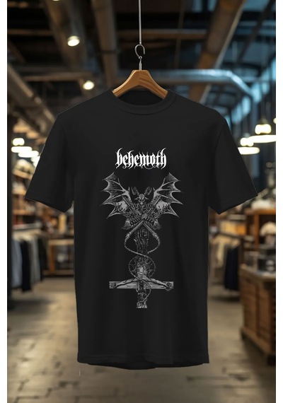 Behemoth Streetwear Baskılı %100 Pamuk Bisiklet Yaka Siyah T-shirt Siyah