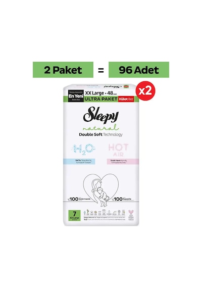 Sleepy Natural Double Soft Ultra Fırsat Paketi Külot Bez 7 Numara Xxlarge 96 Adet