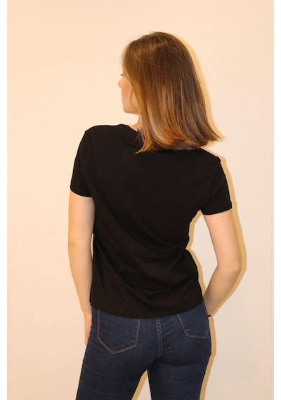 Rich Kadın Bisiklet Yaka T-shirt %100 Pamuk Tişört SIYAH