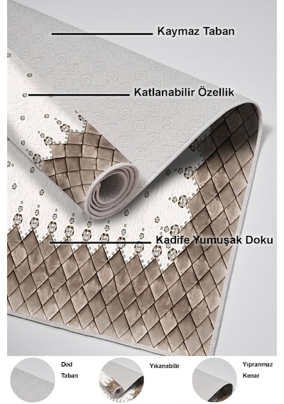 Dekoreko Kaymaz Taban Djt Mutfak Halısı Trend Modern 1529 krem