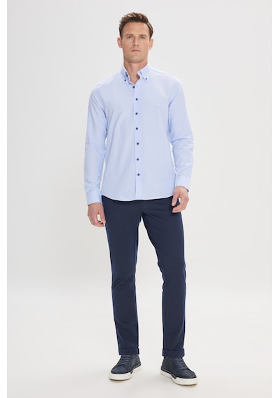 Ac&co Erkek Acık Mavı Slim Fit Dar Kesim Düğmeli Yaka Pamuklu Oxford Gömlek