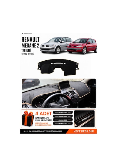 Renault Megane 2 Büyük Ekranlı 2002-2009 Uyumlu Torpido Örtüsü, Torpido Kılıfı - Siyah Bej