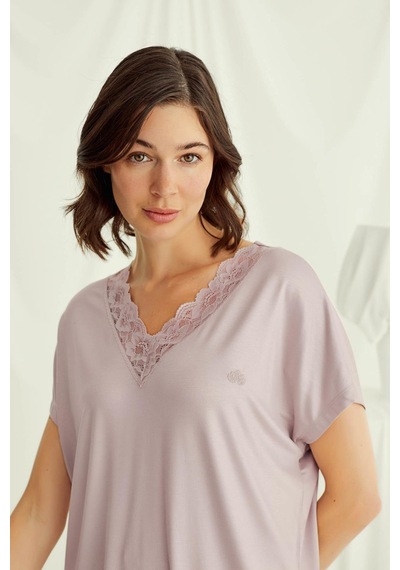 Monamise 18486 Kadın V Yaka Kısa Kollu Pijama Takımı-vizon Vizon