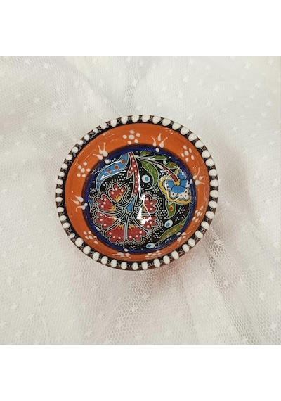 Çini Turuncu 8 Cm Çerezlik Kase Sosluk Sunumluk Kahvaltılık 1 Adet 18209 Çok Renkli