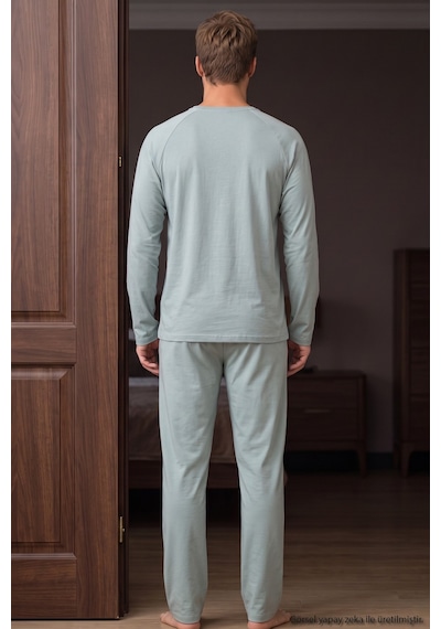 Siyah İnci Nakışlı Pamuklu Likralı Örme Pijama Takım 26241802 Mint