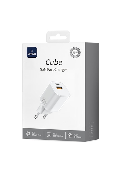 Wiwu Wi-g017 Cube Serisi Type-c Pd & Usb-a Gan Tech Pd Hızlı Şarj Mini Şarj Başlığı 33w Beyaz
