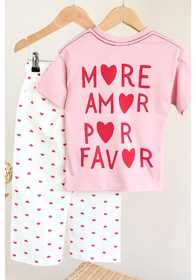 Monila Kız Çocuk Pamuklu Pembe Kalp Baskılı T-shirt Ve Kalpli Müslin Pantolon Alt Üst Takım Monila Kız Çocuk Pamuklu Pembe Kalp Baskılı T-shirt Ve Kalpli Müslin Pantolon Alt Üst Takım