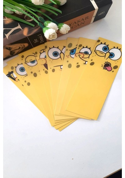 8'li Sünger Bob's Serisi Kitap Ayracı - Kalın Kuşe - 4,5x15cm -