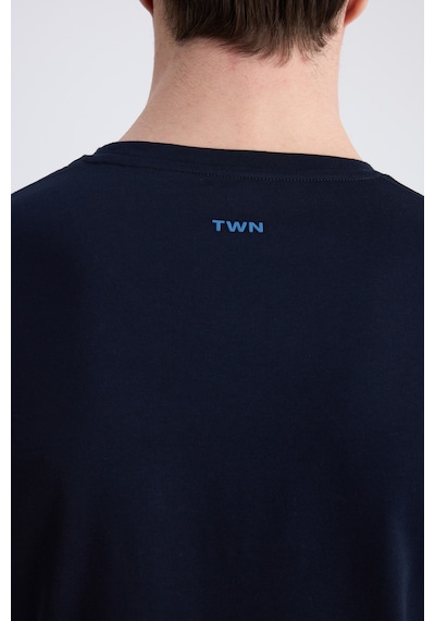 Twn Slim Fit Lacivert Petek Örgü %100 Pamuklu T-shirt 4ec1438311202 101