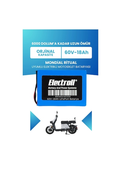 Mondial Ritual Batarya Standart Kapasite Lifepo4 60v 18ah Elektrikli Motosiklet Bataryası